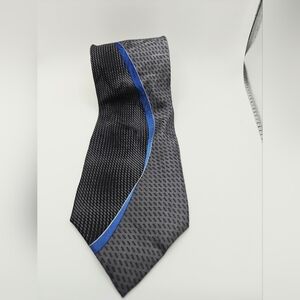 Ashberry 100% Silk Necktie Men's Black Blue Design Line Designs On Tie